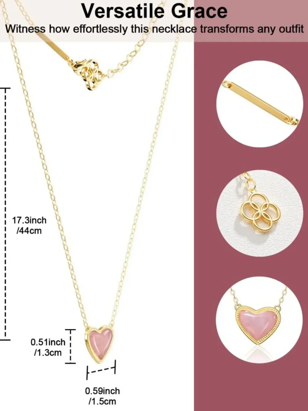 Dainty 18K Gold Plated Heart Pendant Necklace for Women, Adjustable Length